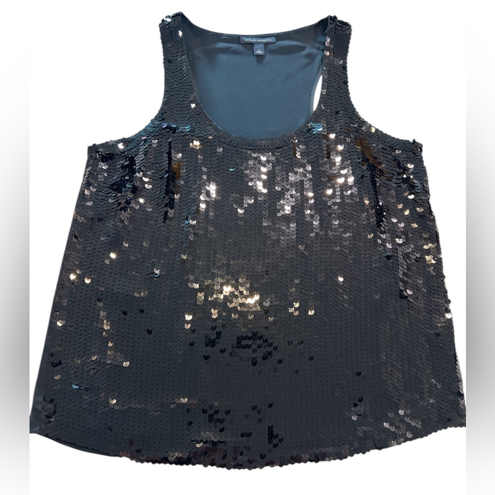 Banana Republic Women’s Lined Black Sequin and Silk Sleeveless Top SZ L - Picture 6 of 12